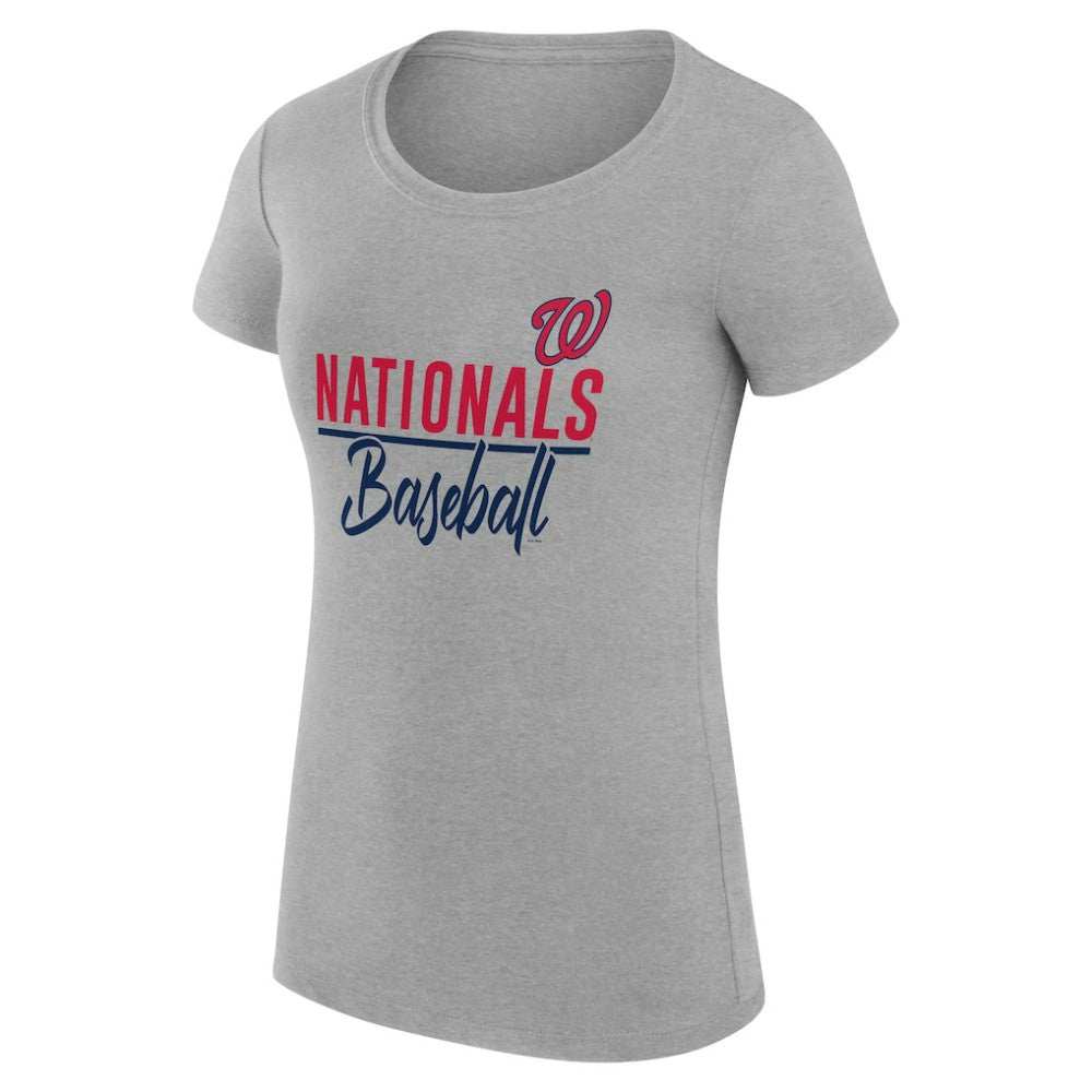 Washington Nationals G-III 4Her by Carl Banks Women's Super-Slim Fit Lightweight Team Graphic T-Shirt - Heather Gray