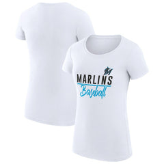 Miami Marlins G-III 4Her by Carl Banks Women's Super-Slim Fit Lightweight Team Graphic T-Shirt - White