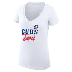 Chicago Cubs G-III 4Her by Carl Banks Women's Super-Slim Fit Lightweight Team Graphic V-Neck T-Shirt - White