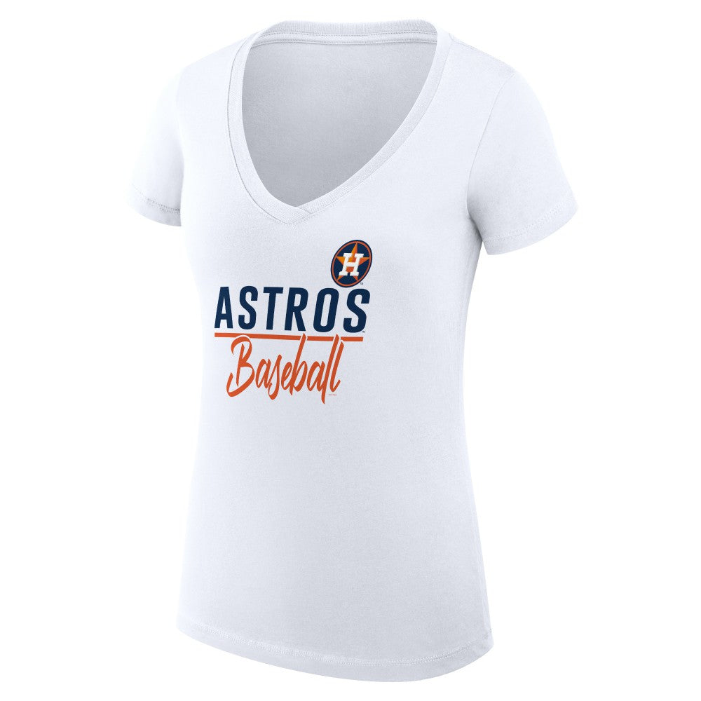 Houston Astros G-III 4Her by Carl Banks Women's Super-Slim Fit Lightweight Team Graphic V-Neck T-Shirt - White
