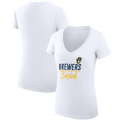 Milwaukee Brewers G-III 4Her by Carl Banks Women's Super-Slim Fit Lightweight Team Graphic V-Neck T-Shirt - White