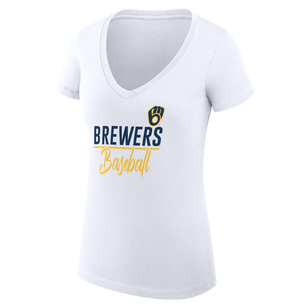 Milwaukee Brewers G-III 4Her by Carl Banks Women's Super-Slim Fit Lightweight Team Graphic V-Neck T-Shirt - White