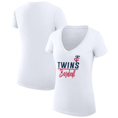 Minnesota Twins G-III 4Her by Carl Banks Women's Super-Slim Fit Lightweight Team Graphic V-Neck T-Shirt - White