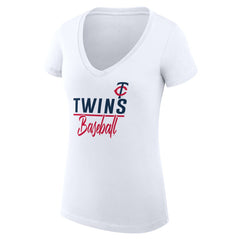 Minnesota Twins G-III 4Her by Carl Banks Women's Super-Slim Fit Lightweight Team Graphic V-Neck T-Shirt - White
