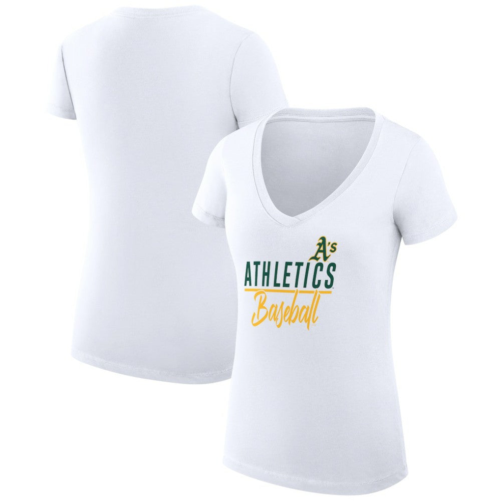 Athletics G-III 4Her by Carl Banks Women's Super-Slim Fit Lightweight Team Graphic V-Neck T-Shirt - White