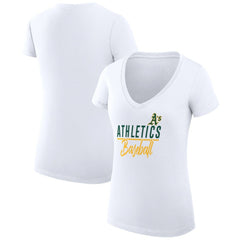 Athletics G-III 4Her by Carl Banks Women's Super-Slim Fit Lightweight Team Graphic V-Neck T-Shirt - White