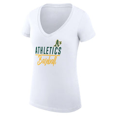 Athletics G-III 4Her by Carl Banks Women's Super-Slim Fit Lightweight Team Graphic V-Neck T-Shirt - White