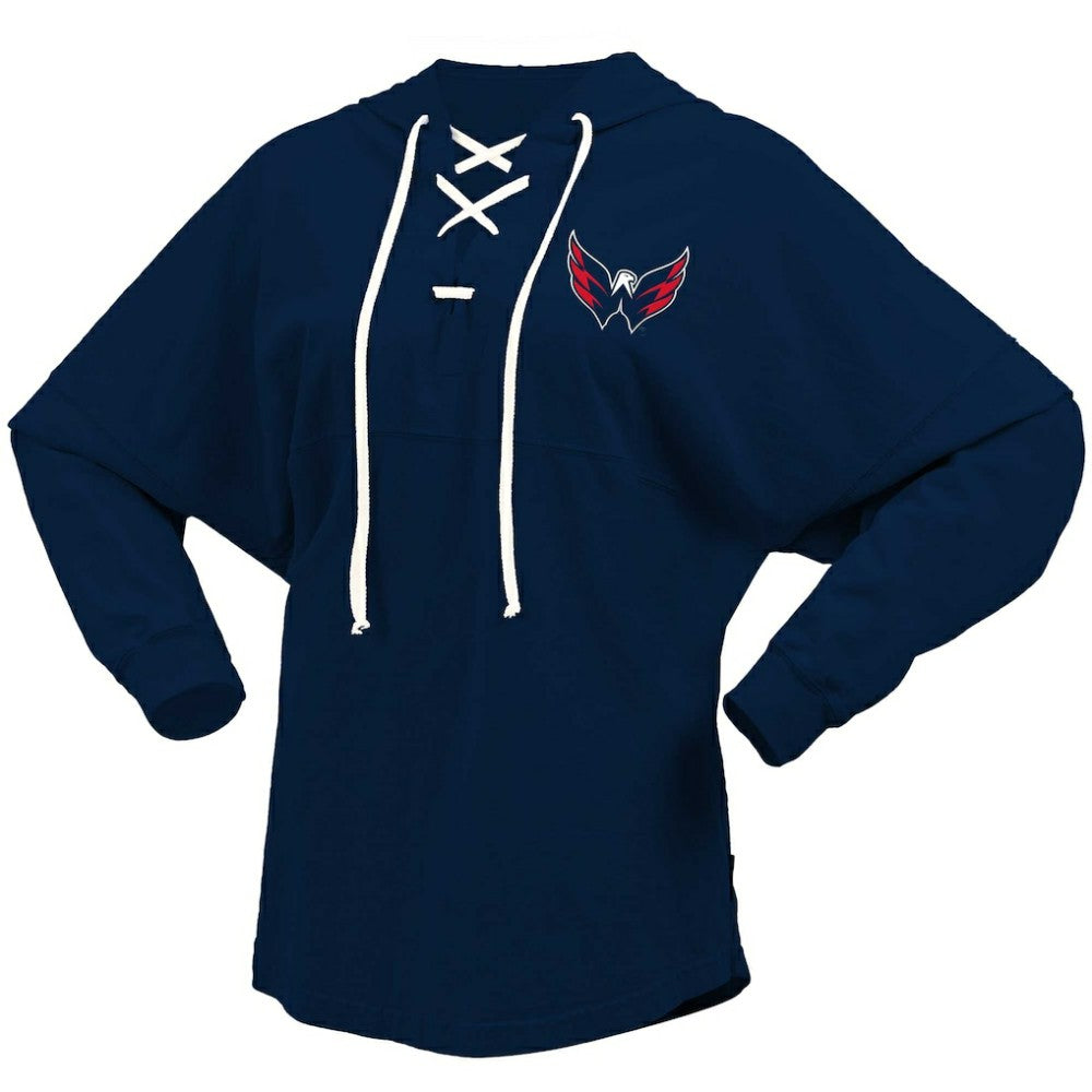 Washington Capitals Fanatics Women's Jersey Lace-Up V-Neck Long Sleeve Hoodie T-Shirt Navy