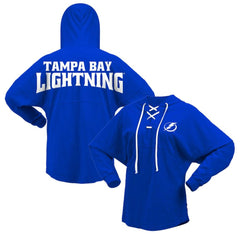 Tampa Bay Lightning Fanatics Women's Jersey Lace-Up V-Neck Long Sleeve Hoodie T-Shirt Blue