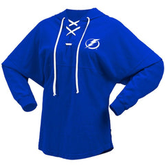 Tampa Bay Lightning Fanatics Women's Jersey Lace-Up V-Neck Long Sleeve Hoodie T-Shirt Blue