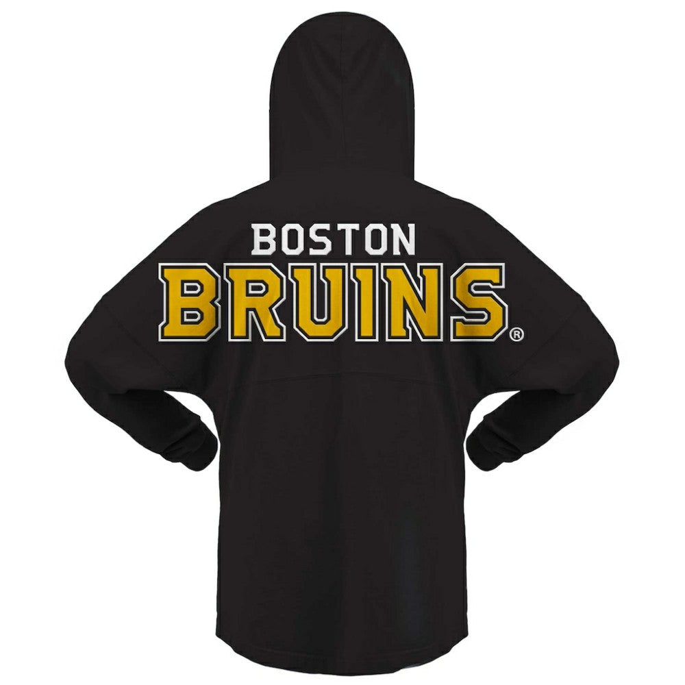 Boston Bruins Fanatics Women's Jersey Lace-Up V-Neck Long Sleeve Hoodie T-Shirt Black
