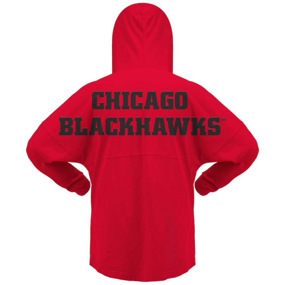 Chicago Blackhawks Fanatics Women's Jersey Lace-Up V-Neck Long Sleeve Hoodie T-Shirt Red