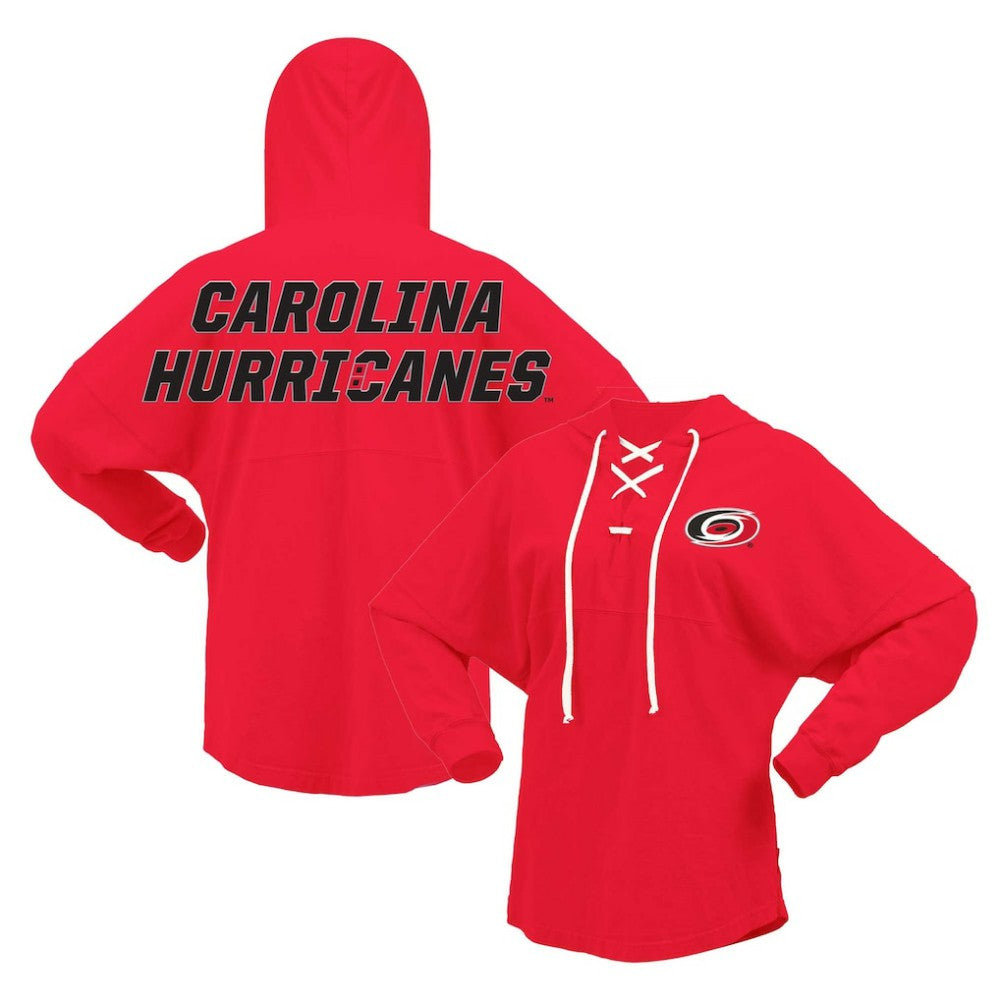 Carolina Hurricanes Fanatics Women's Jersey Lace-Up V-Neck Long Sleeve Hoodie T-Shirt Red