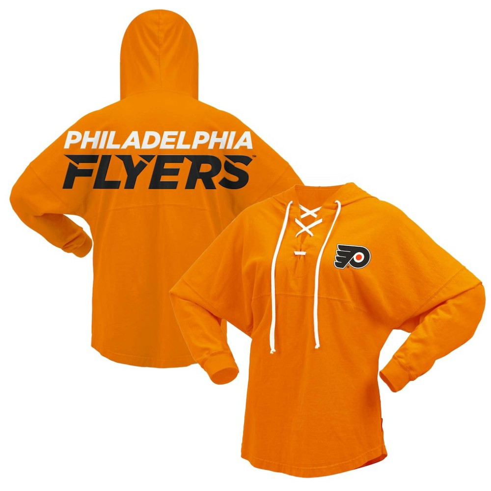 Philadelphia Flyers Fanatics Women's Jersey Lace-Up V-Neck Long Sleeve Hoodie T-Shirt Orange