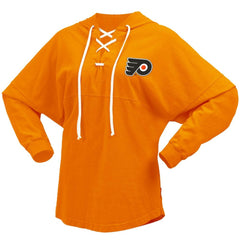 Philadelphia Flyers Fanatics Women's Jersey Lace-Up V-Neck Long Sleeve Hoodie T-Shirt Orange