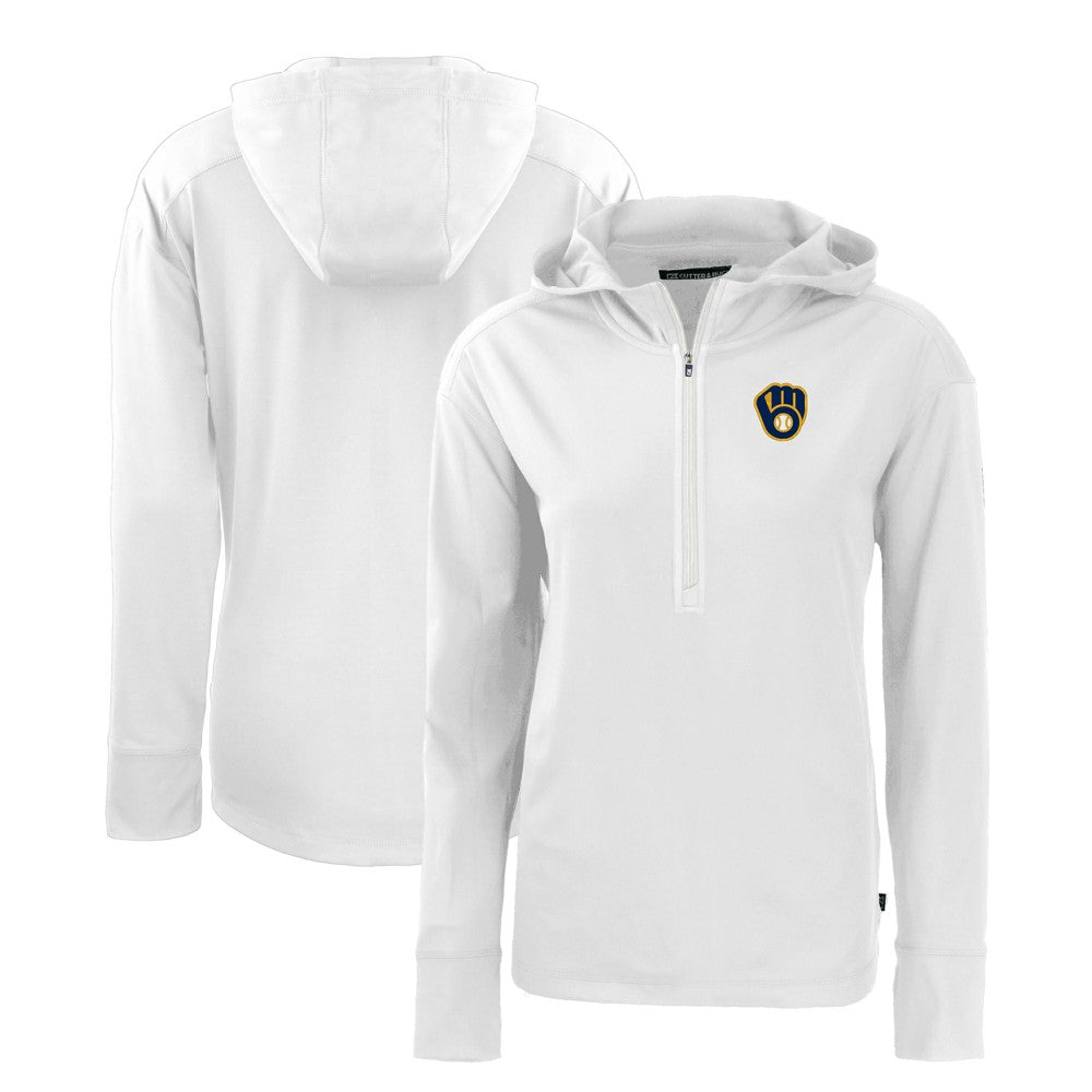 Milwaukee Brewers Cutter & Buck Women's Daybreak Eco Recycled Half-Zip Hoodie - White