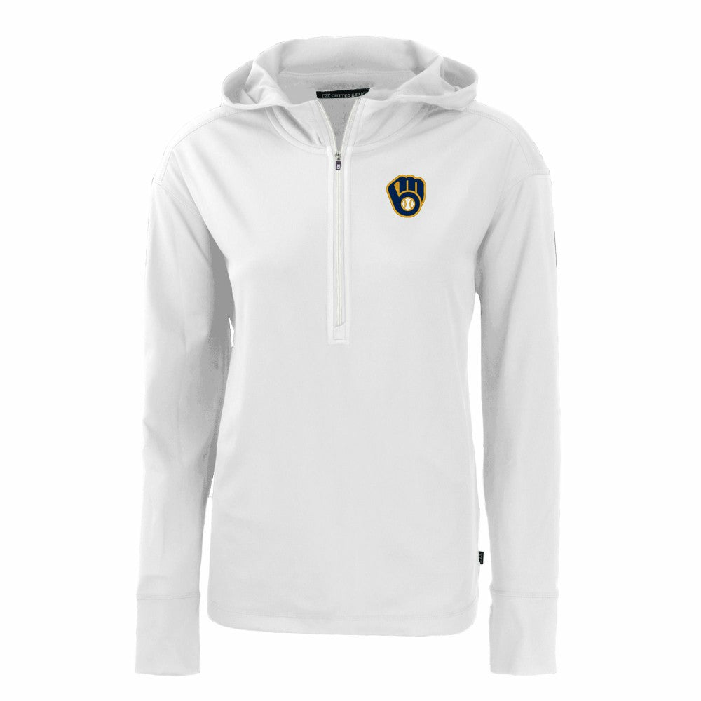 Milwaukee Brewers Cutter & Buck Women's Daybreak Eco Recycled Half-Zip Hoodie - White