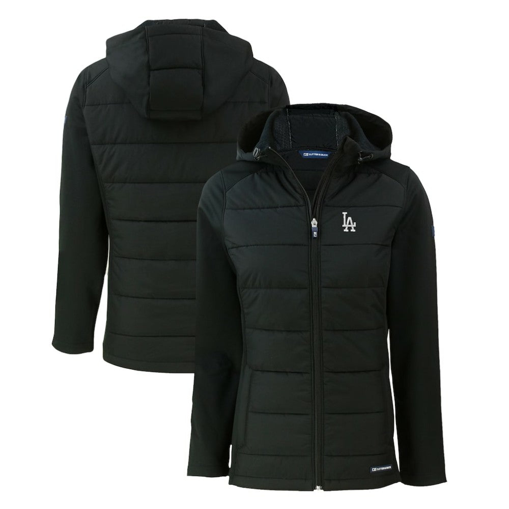 Los Angeles Dodgers Cutter & Buck Women's Evoke Hybrid Eco Softshell Recycled Full-Zip Hoodie Jacket - Black