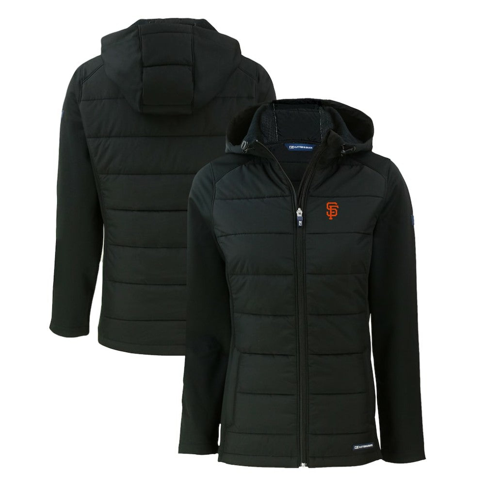 San Francisco Giants Cutter & Buck Women's Evoke Hybrid Eco Softshell Recycled Full-Zip Hoodie Jacket - Black