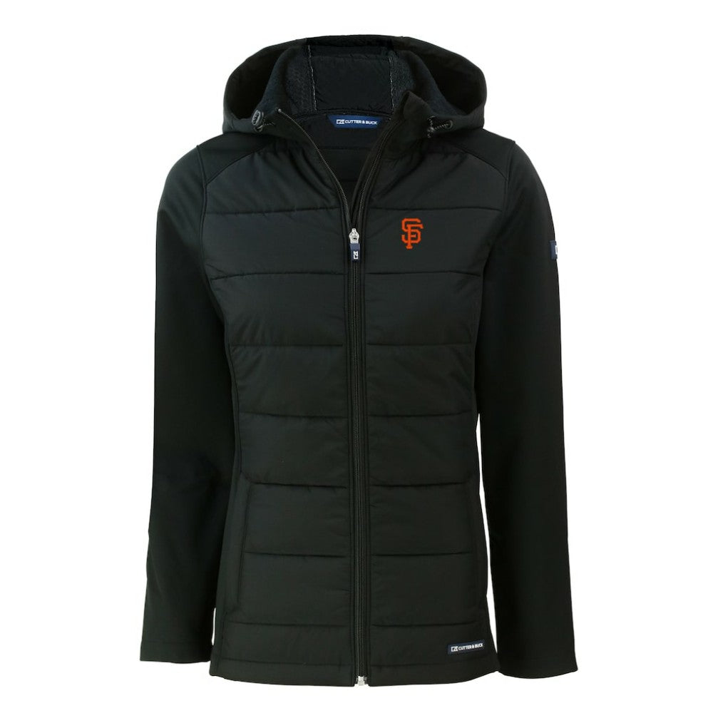 San Francisco Giants Cutter & Buck Women's Evoke Hybrid Eco Softshell Recycled Full-Zip Hoodie Jacket - Black