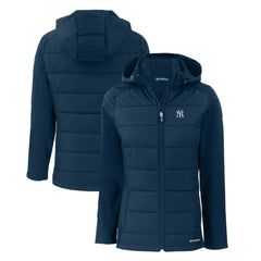 New York Yankees Cutter & Buck Women's Evoke Hybrid Eco Softshell Recycled Full-Zip Hoodie Jacket - Navy