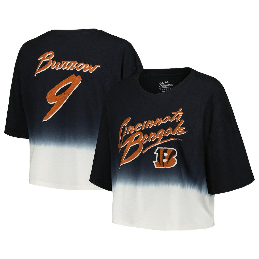Joe Burrow Cincinnati Bengals Majestic Threads Women's Dip-Dye Player Name & Number Crop Top - Black/White online