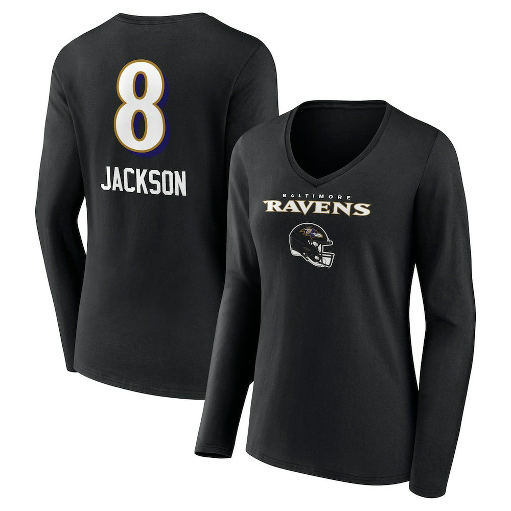 Lamar Jackson Baltimore Ravens Women's Team Wordmark Long Sleeve V-Neck T-Shirt - Black for sale