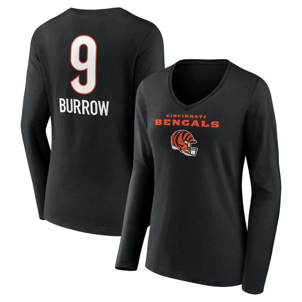 Joe Burrow Cincinnati Bengals Women's Team Wordmark Long Sleeve V-Neck T-Shirt - Black cheap