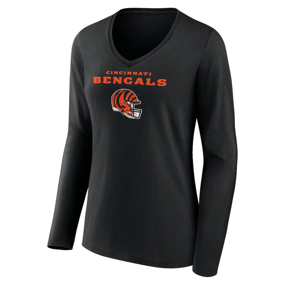 Joe Burrow Cincinnati Bengals Women's Team Wordmark Long Sleeve V-Neck T-Shirt - Black cheap