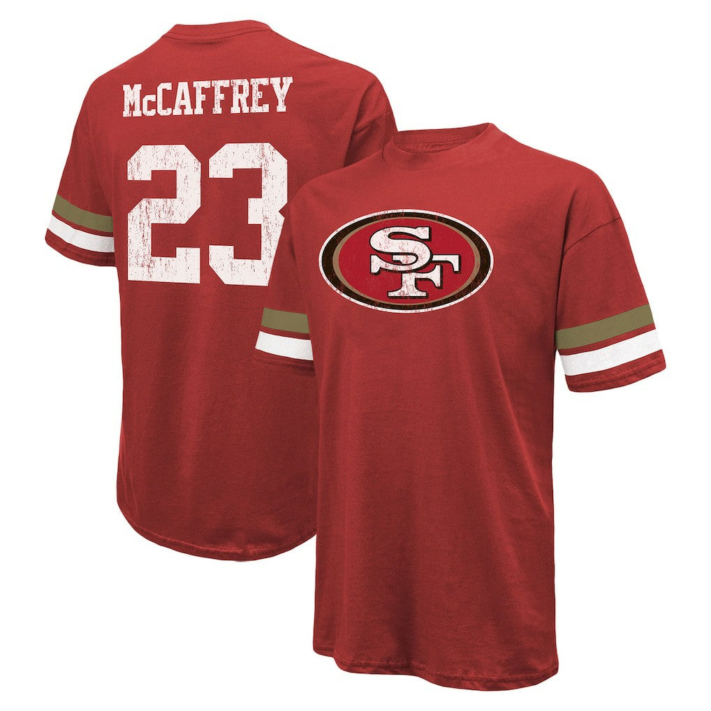Christian McCaffrey San Francisco 49ers Majestic Threads Name & Number Oversized Fit T-Shirt - Scarlet on sale