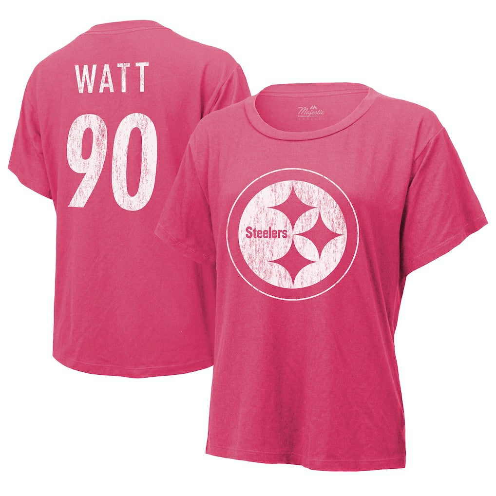 T.J. Watt Pittsburgh Steelers Majestic Threads Women's Name & Number T-Shirt - Pink outlet