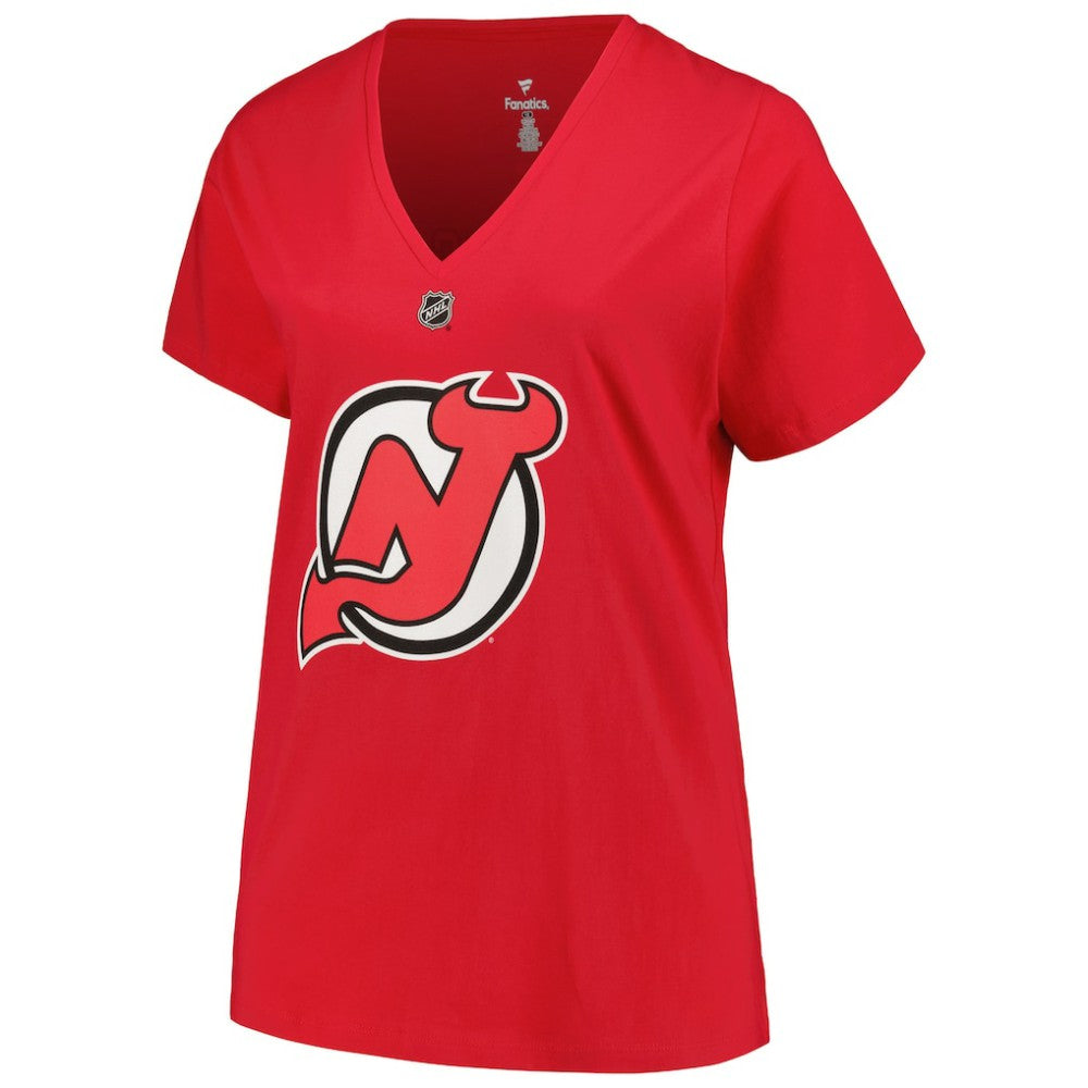 Jack Hughes New Jersey Devils Fanatics Women's Plus Size Name & Number T-Shirt Red