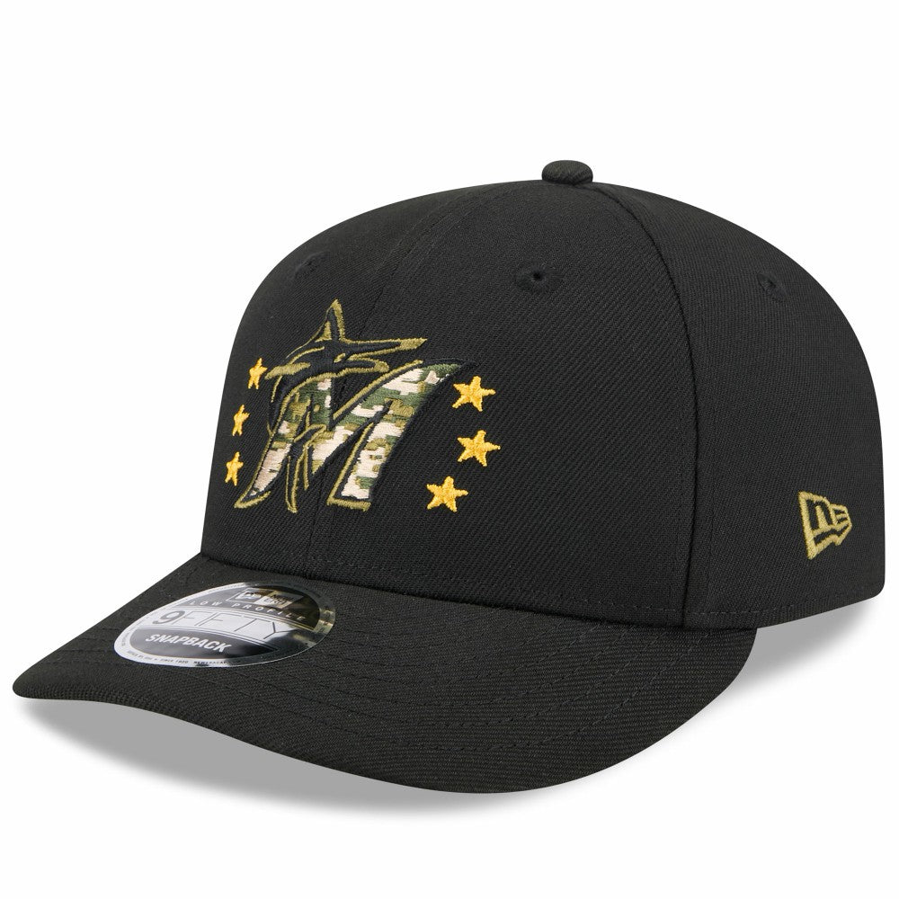 Miami Marlins 2024 Armed Forces Day Low Profile 9FIFTY Snapback Hat - Black | New Era