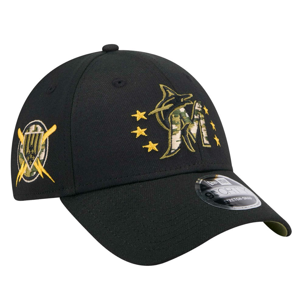 Miami Marlins 2024 Armed Forces Day 9FORTY Adjustable Hat - Black | New Era