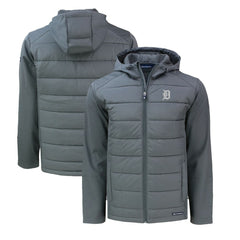 Detroit Tigers Cutter & Buck Big & Tall Evoke Hybrid Eco Softshell Recycled Full-Zip Hoodie - Gray