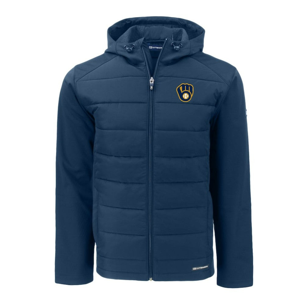 Milwaukee Brewers Cutter & Buck Big & Tall Evoke Hybrid Eco Softshell Recycled Full-Zip Hoodie - Navy
