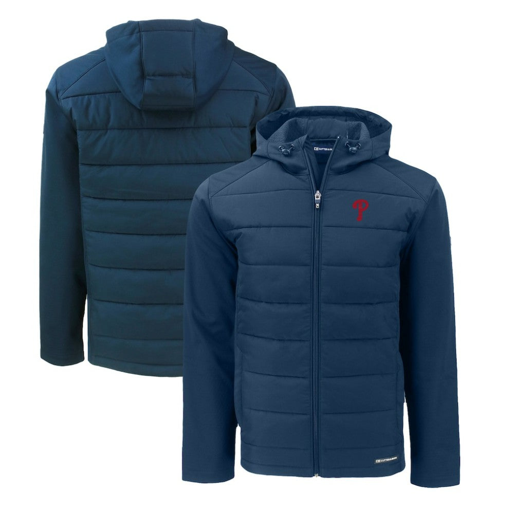 Philadelphia Phillies Cutter & Buck Big & Tall Evoke Hybrid Eco Softshell Recycled Full-Zip Hoodie - Navy