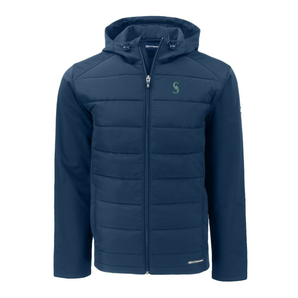 Seattle Mariners Cutter & Buck Big & Tall Evoke Hybrid Eco Softshell Recycled Full-Zip Hoodie - Navy