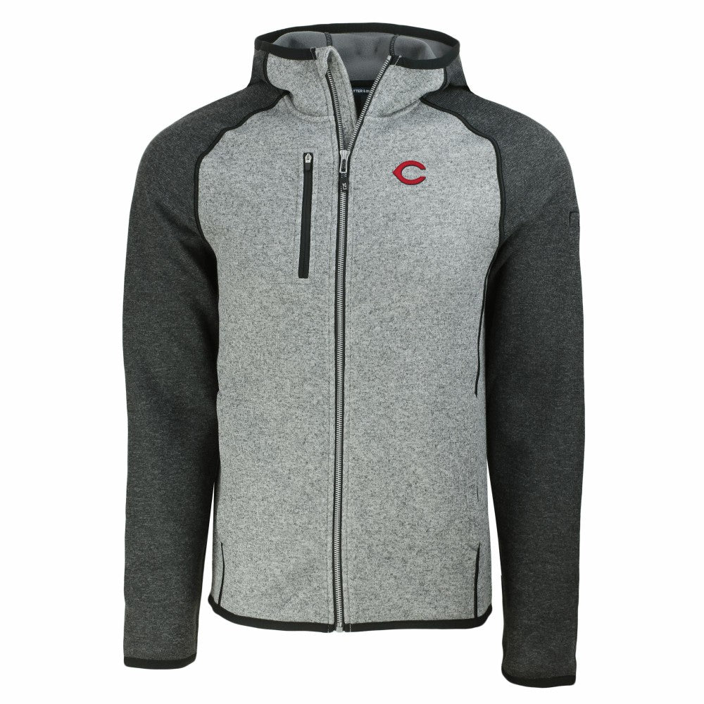 Cincinnati Reds Cutter & Buck Mainsail Full-Zip Hooded Jacket - Heather Charcoal/Heather Gray
