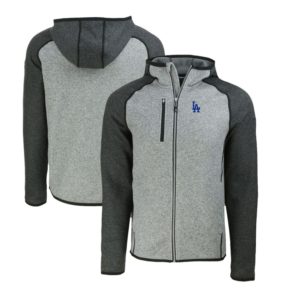 Los Angeles Dodgers Cutter & Buck Mainsail Full-Zip Hooded Jacket - Heather Charcoal/Heather Gray