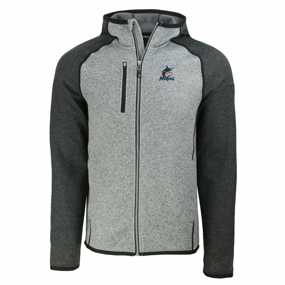 Miami Marlins Cutter & Buck Mainsail Full-Zip Hooded Jacket - Heather Charcoal/Heather Gray