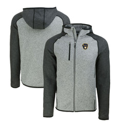 Milwaukee Brewers Cutter & Buck Mainsail Full-Zip Hooded Jacket - Heather Charcoal/Heather Gray