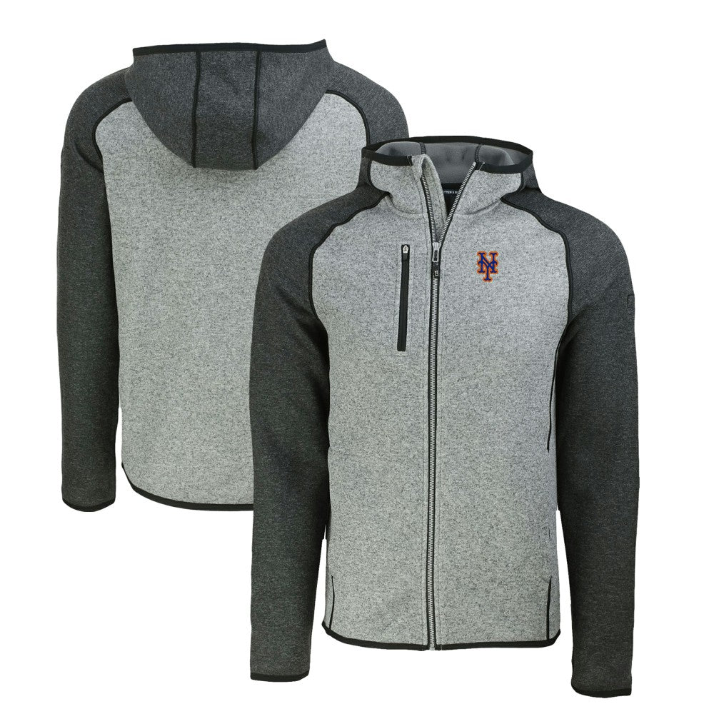 New York Mets Cutter & Buck Mainsail Full-Zip Hooded Jacket - Heather Charcoal/Heather Gray