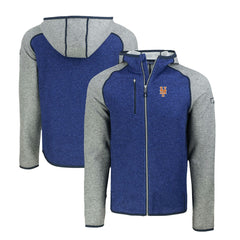 New York Mets Cutter & Buck Mainsail Full-Zip Hooded Jacket - Royal/Heather Gray