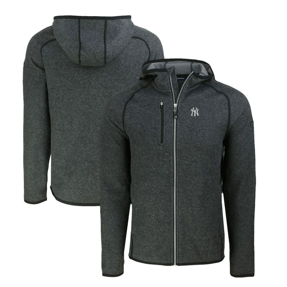 New York Yankees Cutter & Buck Mainsail Full-Zip Hooded Jacket - Heather Charcoal