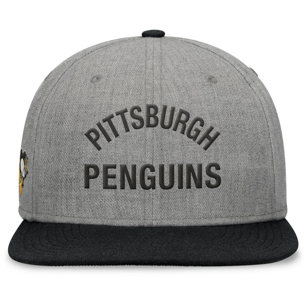 Pittsburgh Penguins Fanatics Elements Flat Brim Leather Strapback Hat Heather Gray