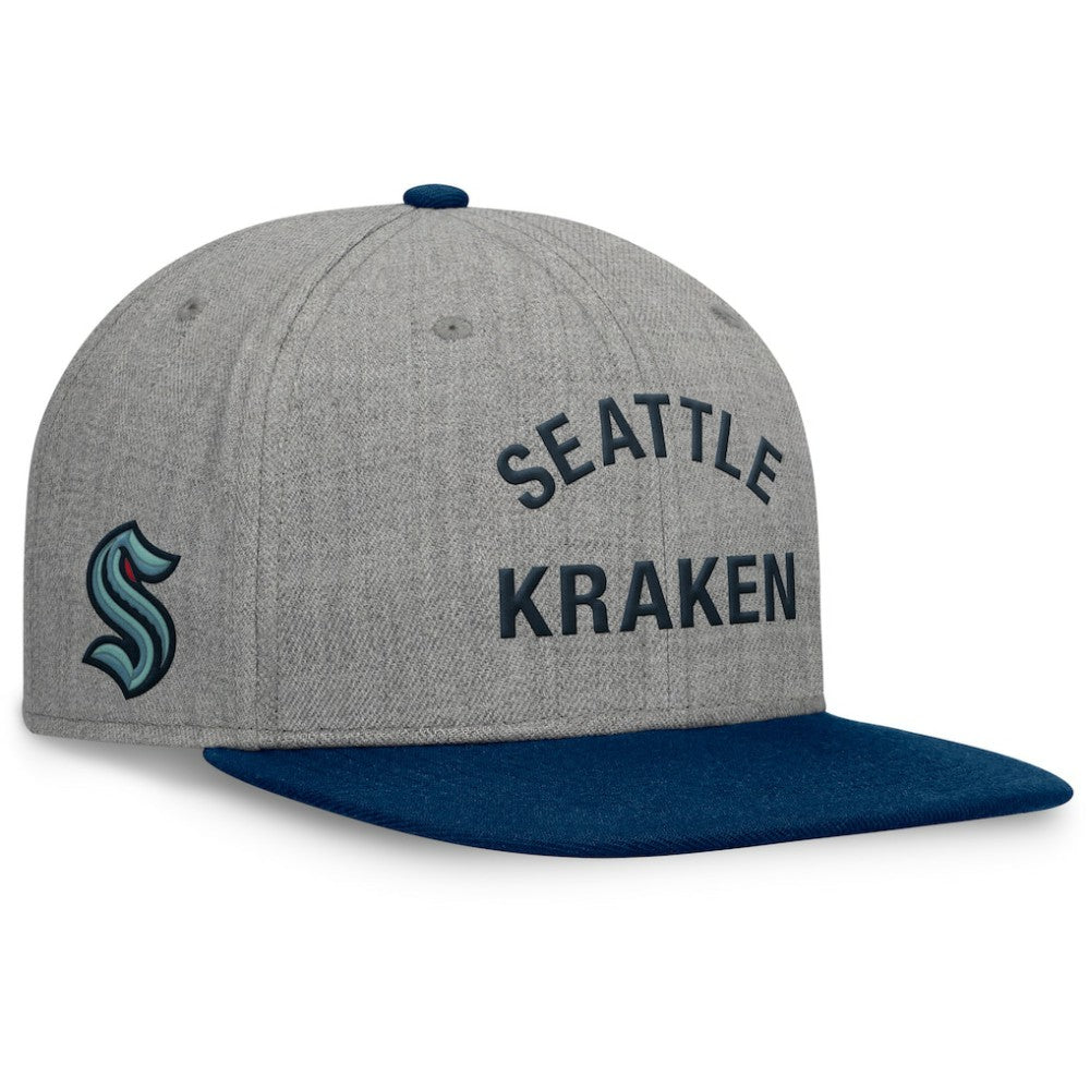 Seattle Kraken Fanatics Elements Flat Brim Leather Strapback Hat Heather Gray