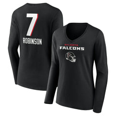Bijan Robinson Atlanta Falcons Women's Team Wordmark Name & Number Long Sleeve V-Neck T-Shirt - Black outlet