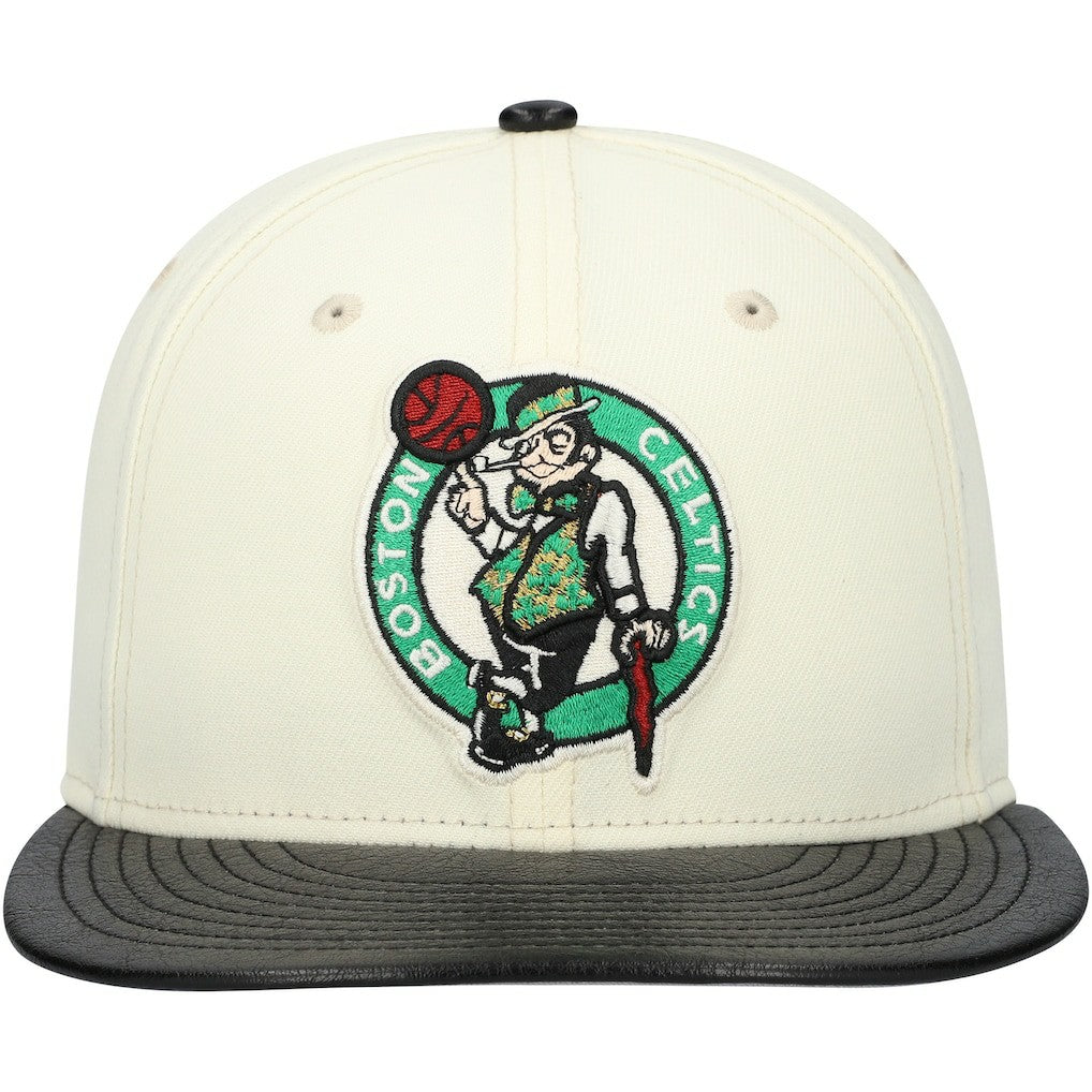 Boston Celtics Faux Leather Visor Two-Tone 59FIFTY Fitted Hat - White/Black | New Era on sale