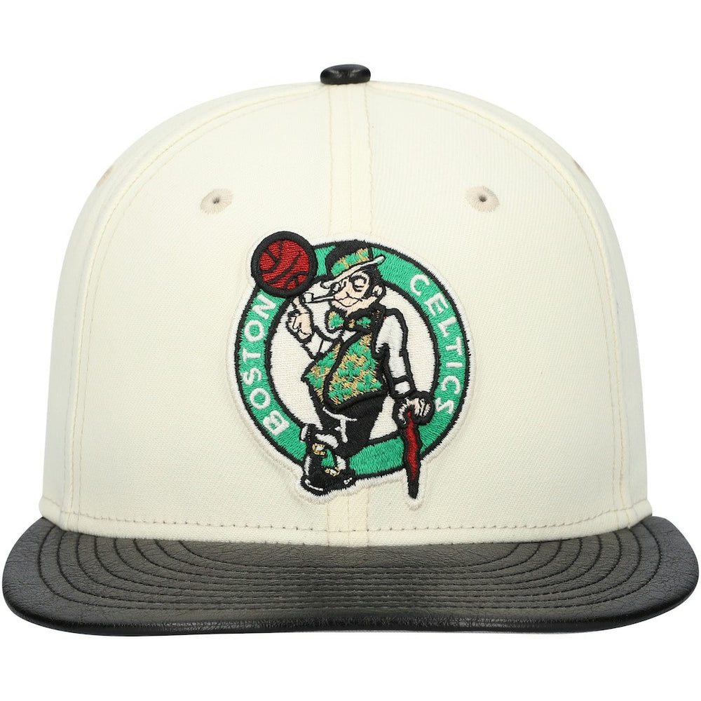 Boston Celtics Faux Leather Visor Two-Tone 59FIFTY Fitted Hat - White/Black | New Era on sale